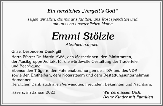 Traueranzeige von Emmi Stölzle von Allgäuer Zeitung,Kempten