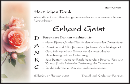 Traueranzeige von Erhard Geist von Der Westallgäuer