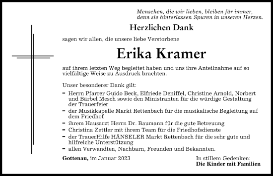 Traueranzeige von Erika Kramer von Memminger Zeitung