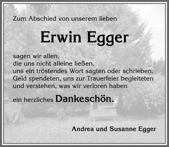 Traueranzeige von Erwin Egger von Allgäuer Zeitung, Marktoberdorf