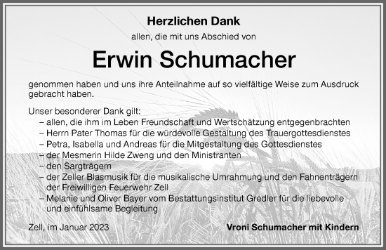 Traueranzeige von Erwin Schumacher von Memminger Zeitung