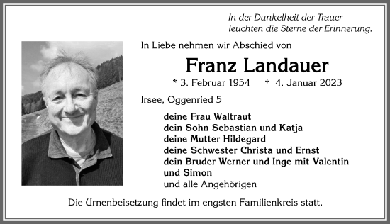 Traueranzeige von Franz Landauer von Allgäuer Zeitung, Kaufbeuren/Buchloe