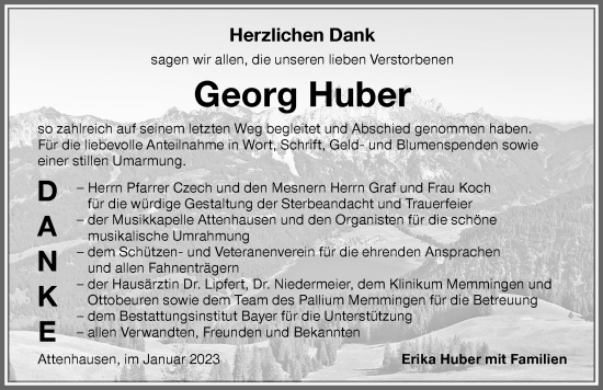Traueranzeige von Georg Huber von Memminger Zeitung