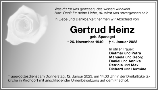 Traueranzeige von Gertrud Heinz von Memminger Zeitung