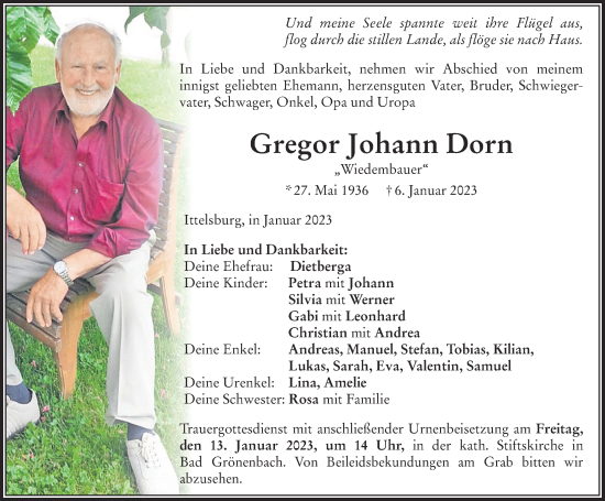 Traueranzeige von Gregor Johann Dorn von Memminger Zeitung