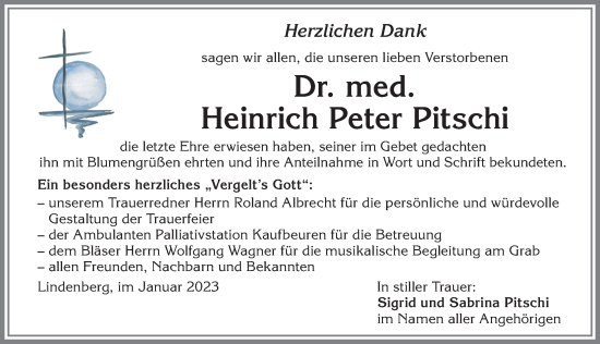 Traueranzeige von Heinrich Peter Pitschi von Allgäuer Zeitung, Kaufbeuren/Buchloe
