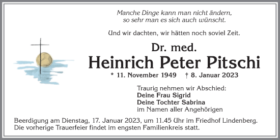 Traueranzeige von Heinrich Peter Pitschi von Allgäuer Zeitung, Kaufbeuren/Buchloe