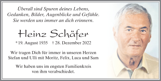 Traueranzeige von Heinz Schäfer von Allgäuer Zeitung, Füssen