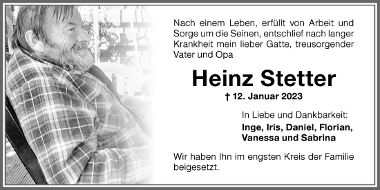 Traueranzeige von Heinz Stetter von Memminger Zeitung