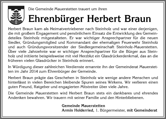 Traueranzeige von Herbert Braun von Allgäuer Zeitung, Kaufbeuren/Buchloe