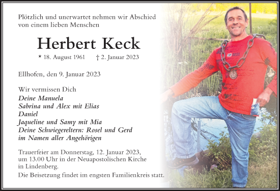 Traueranzeige von Herbert Keck von Der Westallgäuer