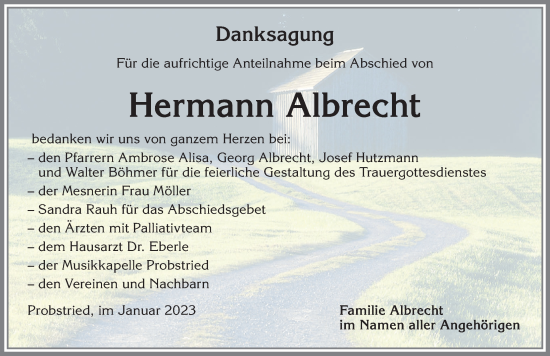 Traueranzeige von Hermann Albrecht von Allgäuer Zeitung, Marktoberdorf