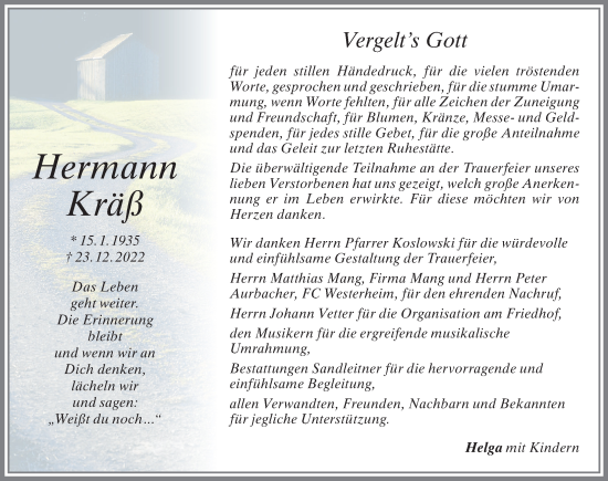 Traueranzeige von Hermann Kräß von Memminger Zeitung