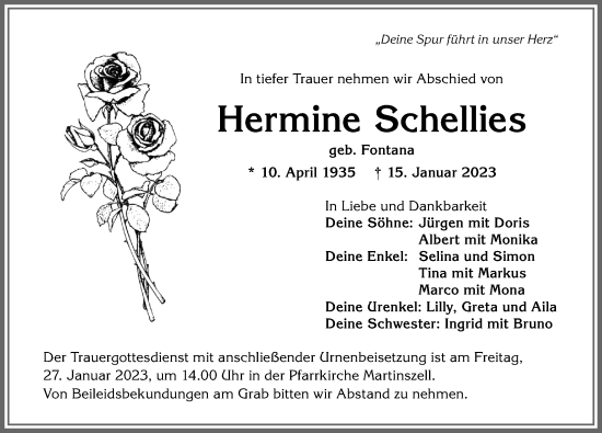 Traueranzeige von Hermine Schellies von Allgäuer Zeitung,Kempten