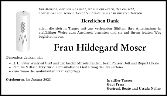 Traueranzeige von Hildegard Moser von Memminger Zeitung