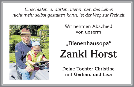 Traueranzeige von Horst Zankl von Allgäuer Zeitung, Kaufbeuren/Buchloe
