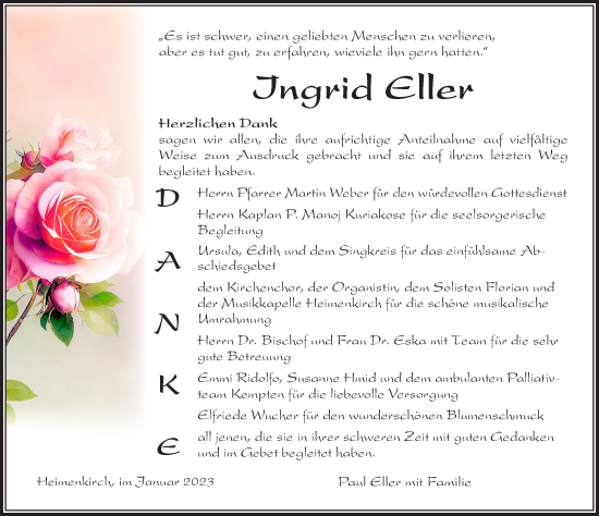 Traueranzeige von Ingrid Eller von Der Westallgäuer