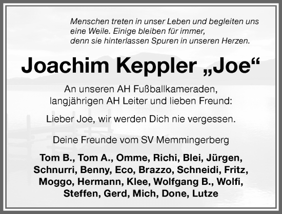 Traueranzeige von Joachim Keppler von Memminger Zeitung