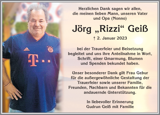 Traueranzeige von Jörg Geiß von Allgäuer Zeitung,Kempten