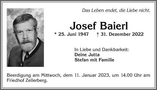 Traueranzeige von Josef Baierl von Allgäuer Zeitung, Kaufbeuren/Buchloe