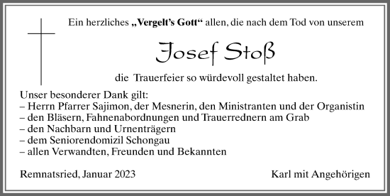 Traueranzeige von Josef Stoß von Allgäuer Zeitung, Marktoberdorf