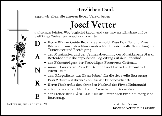 Traueranzeige von Josef Vetter von Memminger Zeitung