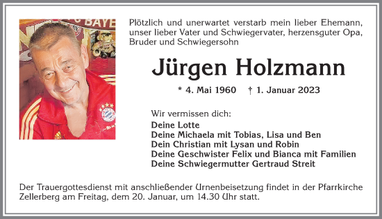 Traueranzeige von Jürgen Holzmann von Allgäuer Zeitung, Kaufbeuren/Buchloe