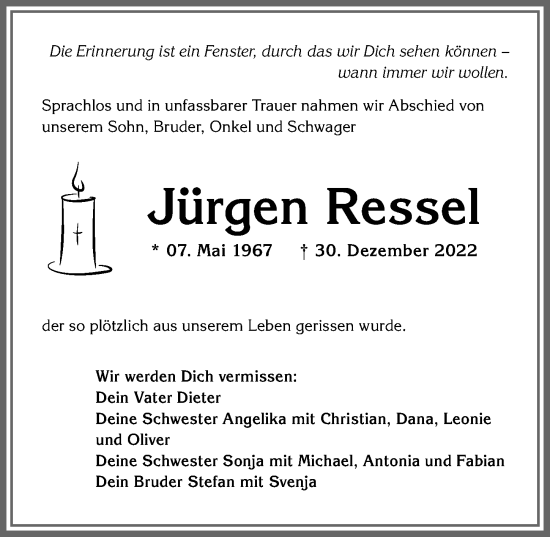 Traueranzeige von Jürgen Ressel von Allgäuer Zeitung, Kaufbeuren/Buchloe