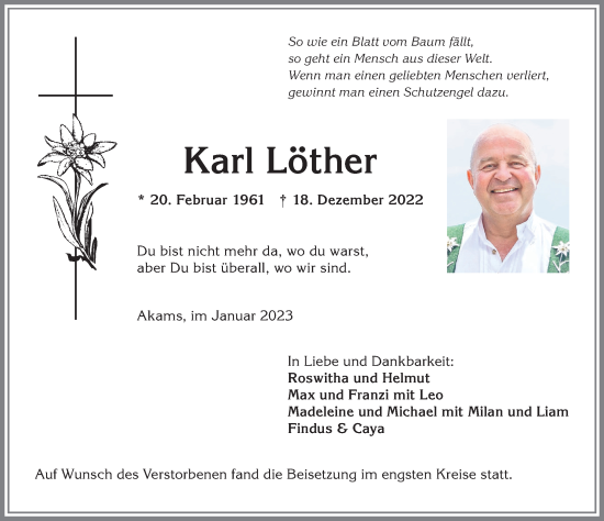 Traueranzeige von Karl Löther von Allgäuer Anzeigeblatt