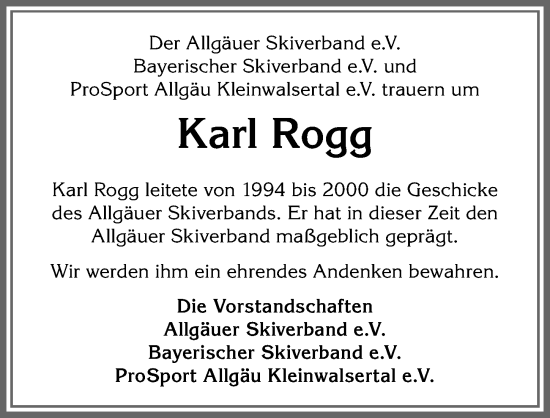 Traueranzeige von Karl Rogg von Allgäuer Zeitung,Kempten