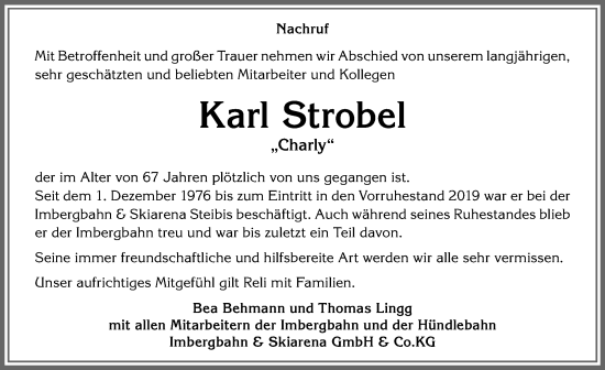 Traueranzeige von Karl Strobel von Allgäuer Anzeigeblatt