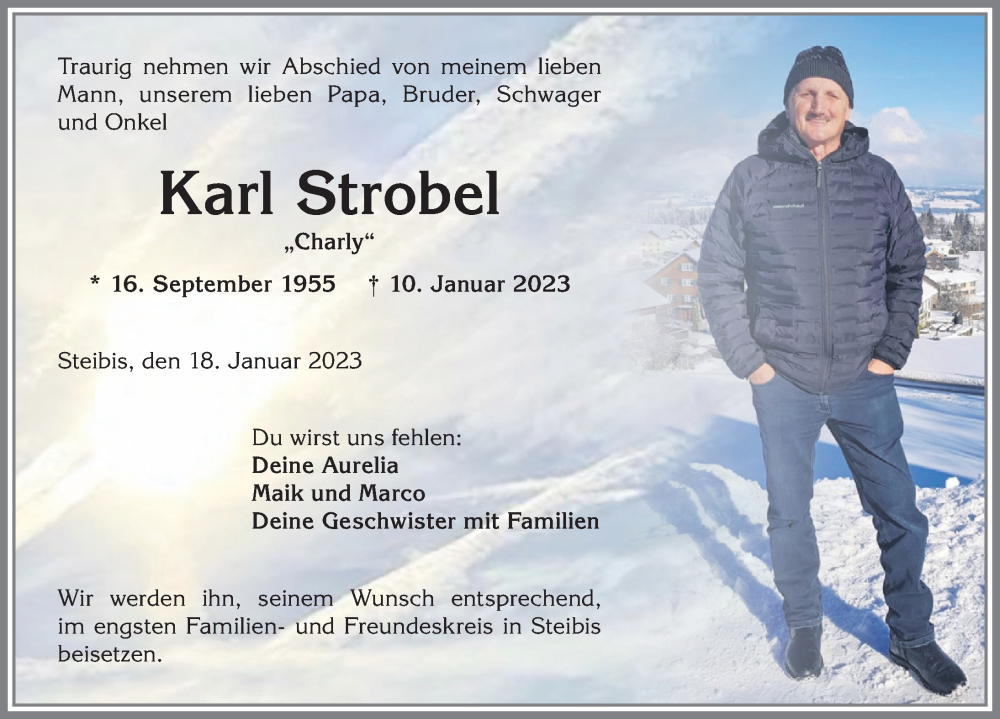  Traueranzeige für Karl Strobel vom 18.01.2023 aus Allgäuer Anzeigeblatt