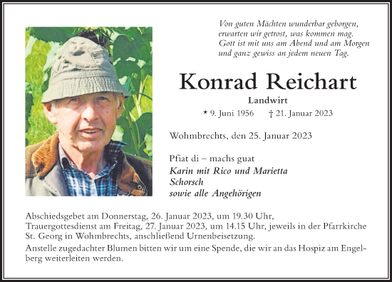 Traueranzeige von Konrad Reichart von Der Westallgäuer