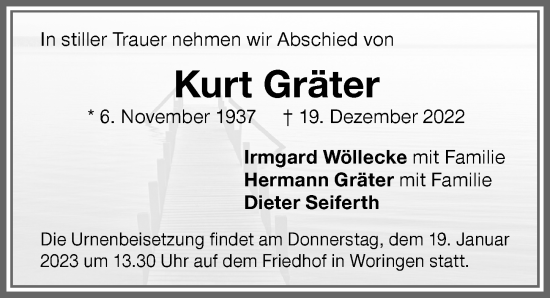 Traueranzeige von Kurt Gräter von Memminger Zeitung