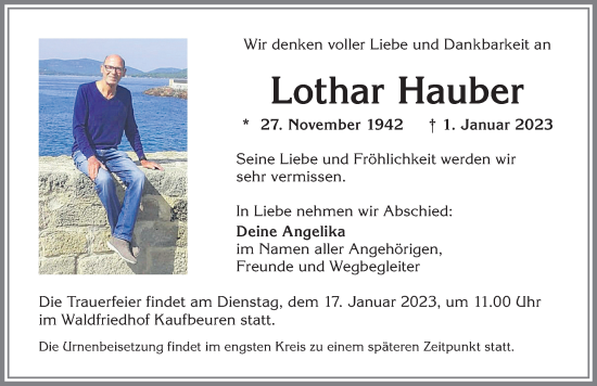 Traueranzeige von Lothar Hauber von Günzburger Zeitung, Augsburger Allgemeine