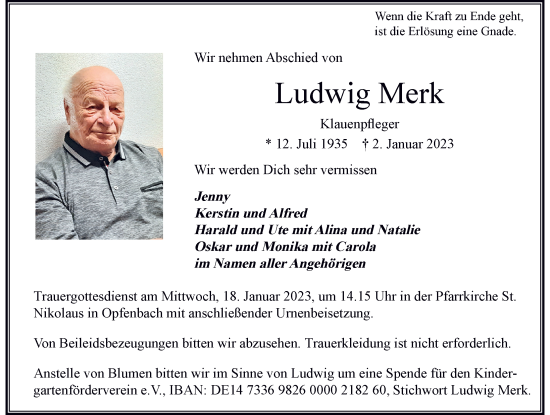 Traueranzeige von Ludwig Merk von Der Westallgäuer