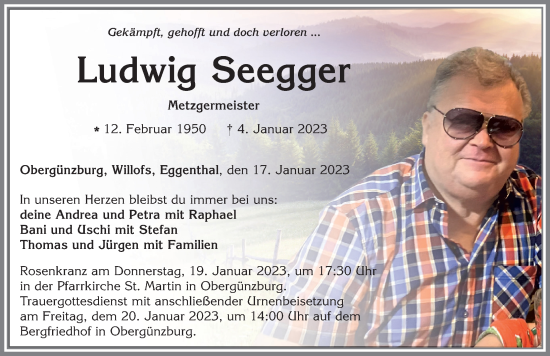Traueranzeige von Ludwig Seegger von Allgäuer Zeitung, Marktoberdorf
