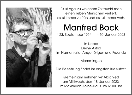 Traueranzeige von Manfred Bock von Memminger Zeitung