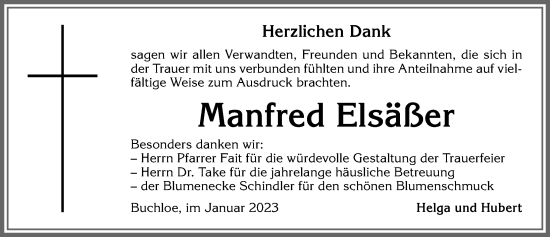 Traueranzeige von Manfred Elsäßer von Allgäuer Zeitung, Kaufbeuren/Buchloe