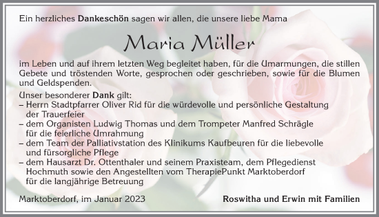Traueranzeige von Maria Müller von Allgäuer Zeitung, Marktoberdorf