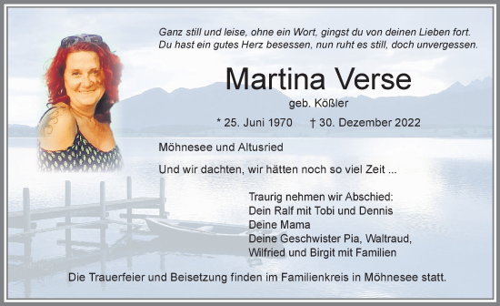 Traueranzeige von Martina Verse von Allgäuer Zeitung,Kempten