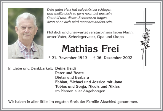 Traueranzeige von Mathias Frei von Allgäuer Anzeigeblatt