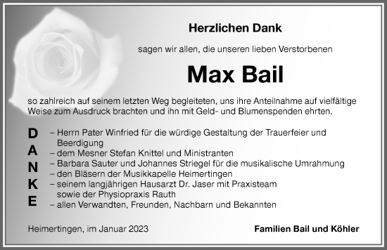 Traueranzeige von Max Bail von Memminger Zeitung