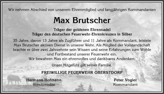 Traueranzeige von Max Brutscher von Allgäuer Anzeigeblatt