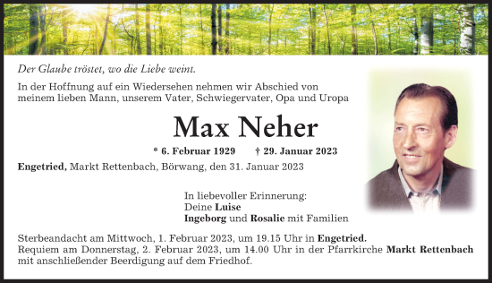 Traueranzeige von Max Neher von Memminger Zeitung