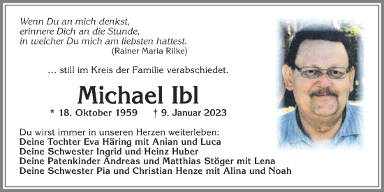 Traueranzeige von Michael Ibl von Allgäuer Zeitung, Füssen