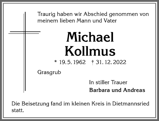 Traueranzeige von Michael Kollmus von Allgäuer Zeitung,Kempten