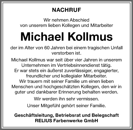 Traueranzeige von Michael Kollmus von Allgäuer Zeitung,Kempten