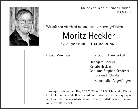 Traueranzeige von Moritz Heckler von Memminger Zeitung