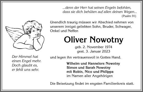 Traueranzeige von Oliver Nowotny von Memminger Zeitung